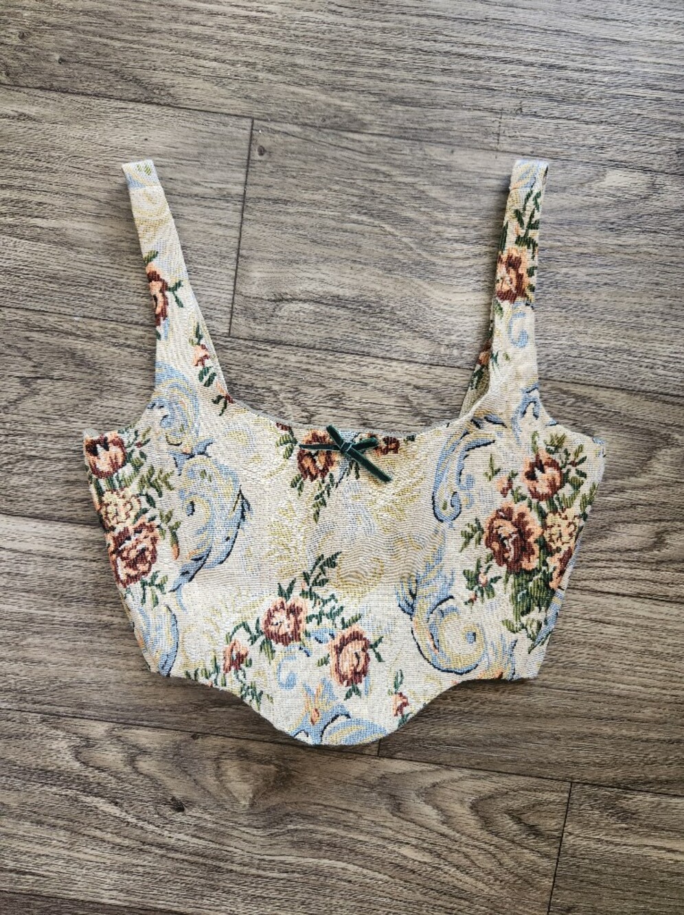 With Jean Cindy Floral Tapestry Corset Bustier Tabi Top Size Medium